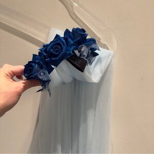 Dolls Kill Blue Rose Flowers The Burtons Corps Bride Headband & Veil Costume